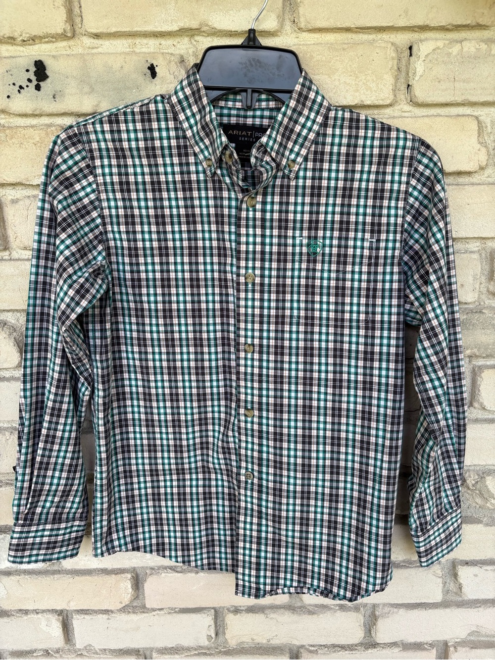 Ariat Pro boys Teal and Black Plaid Button-Down Shirt